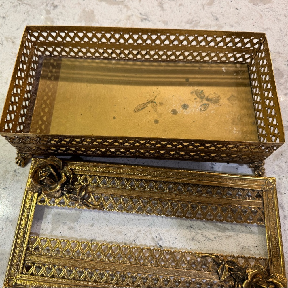 MCM Gold Tone Filigree Brass Tissue Box Holder